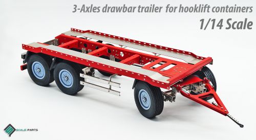 1/14 scale drawbar trailer 3axles for hooklift containers